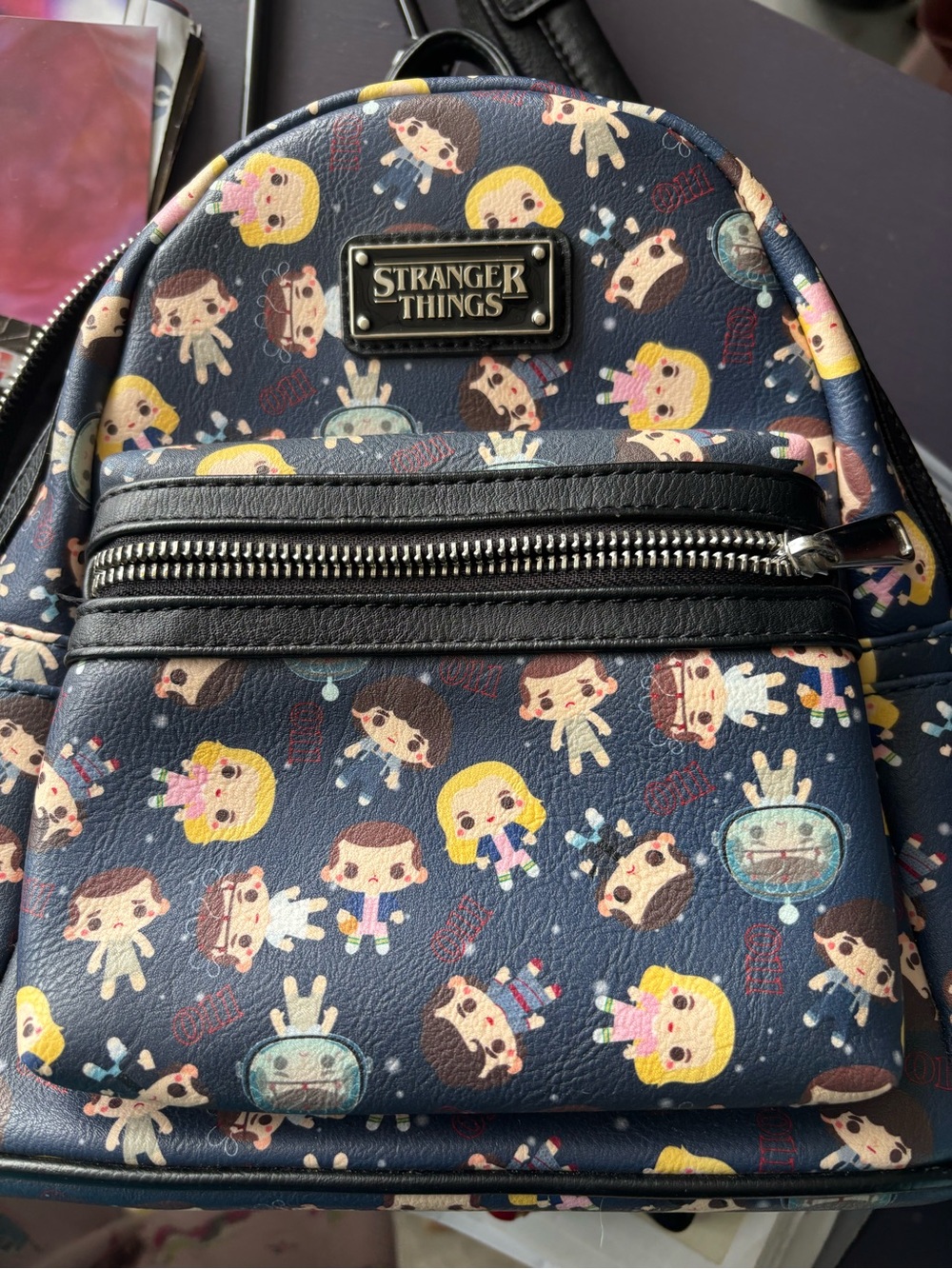 Stranger Things Navy Mini Backpack with Character Print